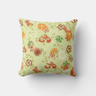 Coussin Papillons rouges orange rétro Fleurs Jeter Oreille