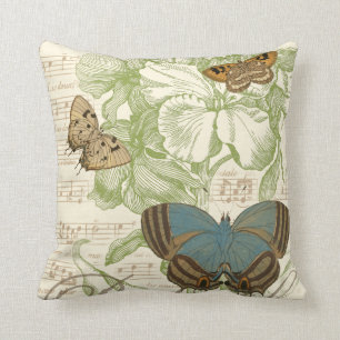 Coussin Papillons sur Partition avec Design Floral