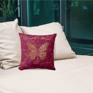 Coussin Papillons teintes de rose Bourgogne rouge Inspirat