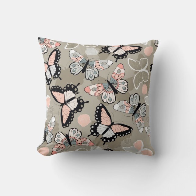 Coussin Papillons tirés par la main colorés (Recto)