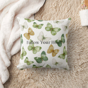 Coussin Papillons verts bronzés blancs