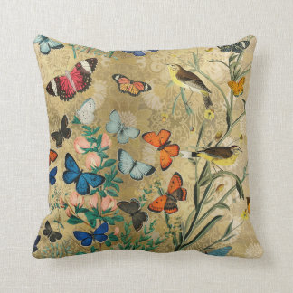 Coussin Papillons vintages et oiseaux Botanique