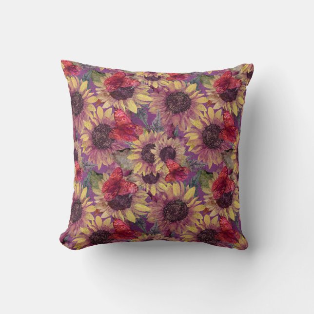 Coussin Papillons vintages et tournesols (Recto)