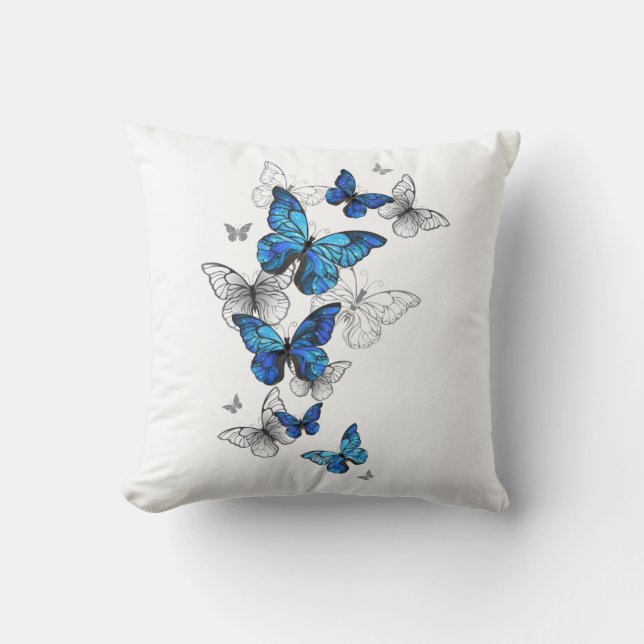 Coussin Papillons volants bleus Morpho (Recto)