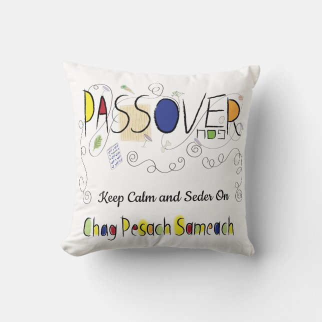 Coussin Pâque 16 x 16 Chag Sameach Jeu d'oreiller (Recto)