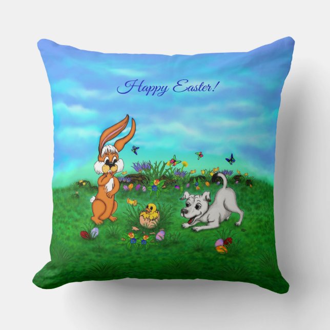 Coussin Pâques - Chiot Capo Rabbit et Chick (Recto)