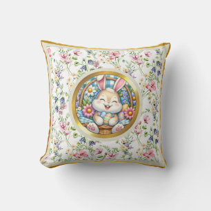 Coussin Pâques joyeuses avec du lapin mignon, des oeufs et