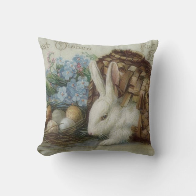 Coussin Pâques Lapin Coloré Painté Panier OEuf Oubliez-Moi (Recto)