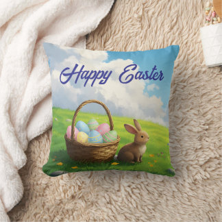 Coussin Pâques paisible, lapin de prairie printanière et p