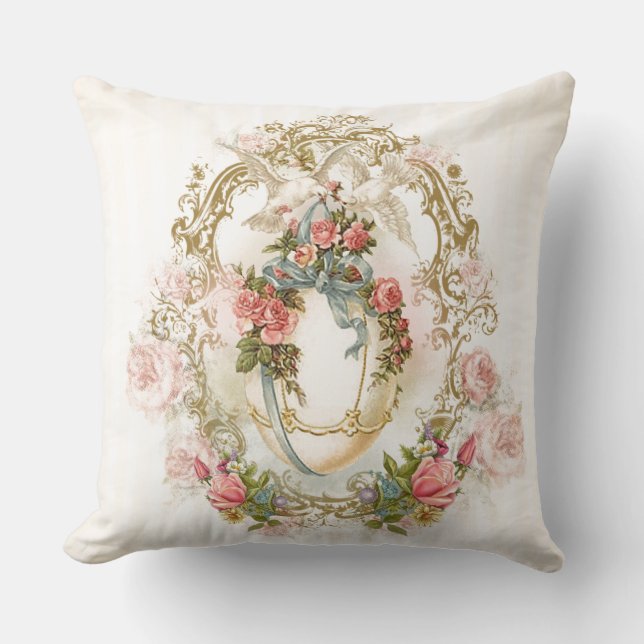 Coussin Pâques, s'est levée, egg, floral beige de colombe (Recto)