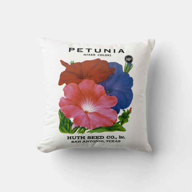 Coussin Paquet vintage de graine de pétunia (Recto)
