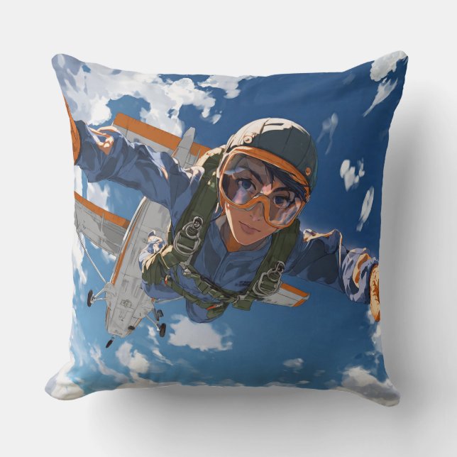Coussin Parachutiste en descente en plein ciel (Recto)