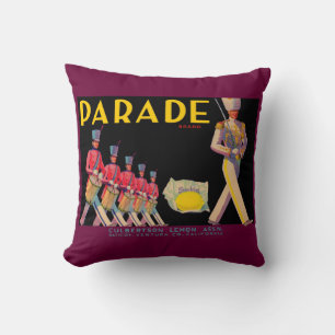 Coussin Parade citron crate imprimé étiquette des années 1