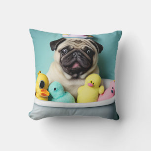 Coussin Paradis du Pug : Une Beauté de Bain dans la Baigno