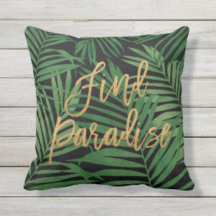 Coussin Paradis Palm Hawaï réversible - Noir et or