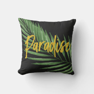 Coussin Paradis Palm Hawaï Tropical Reversible - Noir