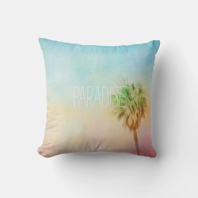 Coussin paradis palmiers tropicaux citation personnalisée (Recto)