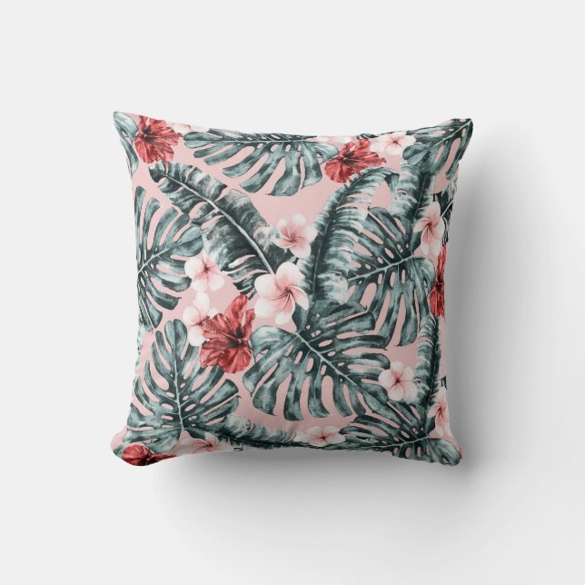 Coussin Paradis Rose Île Tropicale Florale Botanique (Recto)