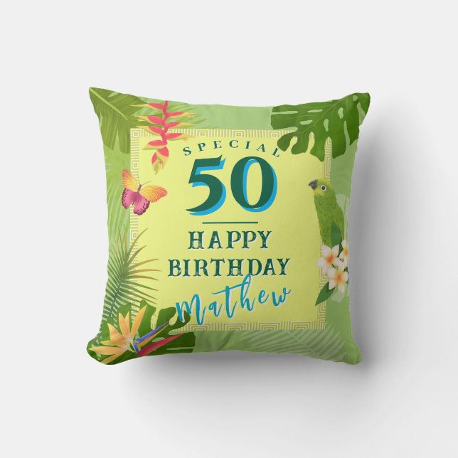 Coussin Paradis Tropical Anniversaire Annuel Vert (Recto)