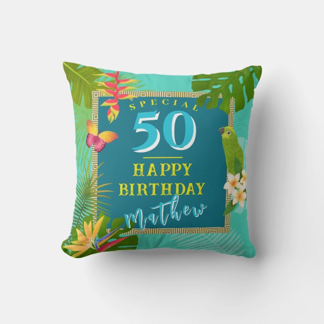 Coussin Paradis tropical Anniversaire Turquoise (Recto)