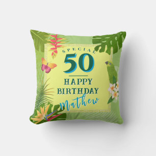 Coussin Paradis tropical annuel vert d'anniversaire