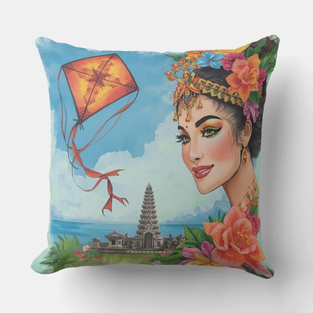 Coussin Paradis tropical, danseuse balinaise, cerf-volant, (Recto)