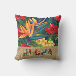 Coussin Paradis tropical Hawaï Floral Faux Appliqué