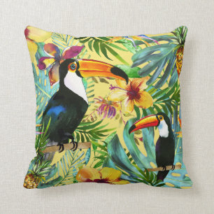 Coussin Paradis tropical moderne de toucan avec l'ananas