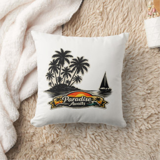 Coussin 🏝️🌅 “Paradise Awaits” Tropical Pillow 🌴✨