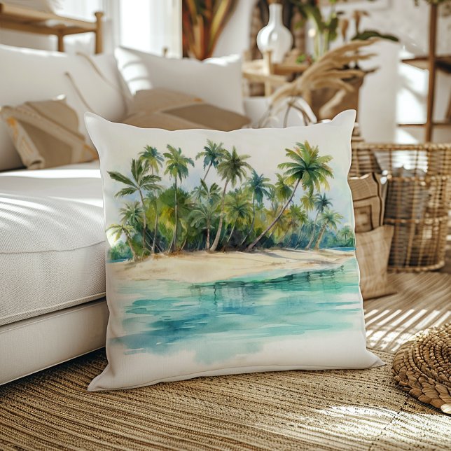 Coussin Paradise Island Plage tropicale Palmiers (Créateur téléchargé)