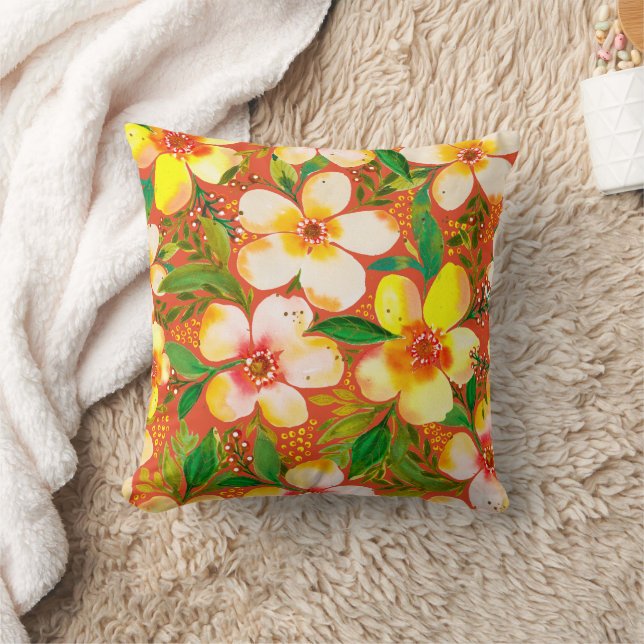 Coussin Paradiso Calido-Tangerine Tropical Floral Artistiq (Couverture)
