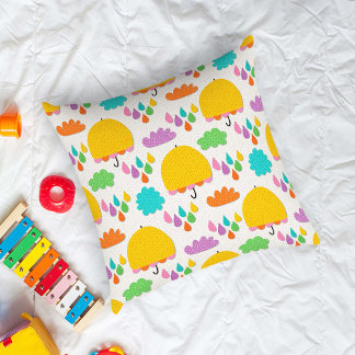 Coussin Parapluies jaunes avec nuages et gouttes de pluie
