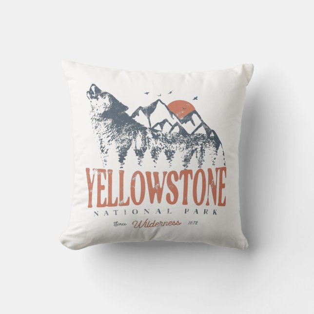 Coussin Parc national de Yellowstone Montagnes Wolf Vintag (Recto)