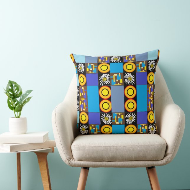 Coussin Parcelle en patchwork Mazipoodles 3 bleu (Chaise)