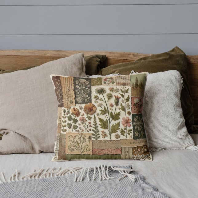 Coussin Parcelle en Patchwork Vert Rose Rustique Rétro Vin (Créateur téléchargé)