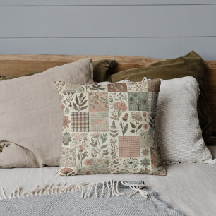Coussin Parcelle en Patchwork Vert Rose Rustique Rétro Vin