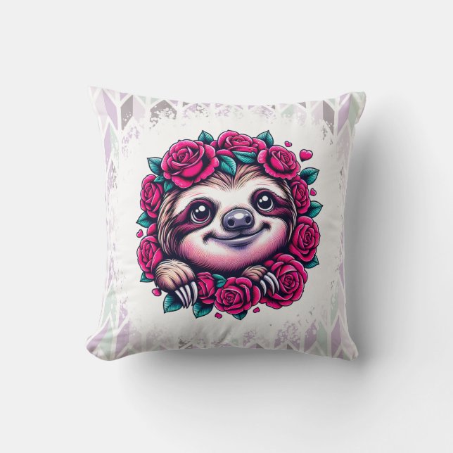 Coussin Parcelle souriante entourée de Roses (Recto)