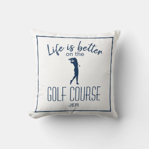 Coussin Parcours de golf Citation de golf Monogramme Blanc