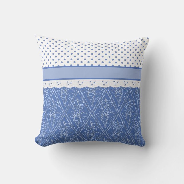 Coussin Parenouilleurs bleus personnalisés Pois Faux Lace (Recto)