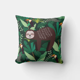Coussin Paresse mignonne en vert tropical illustration mot