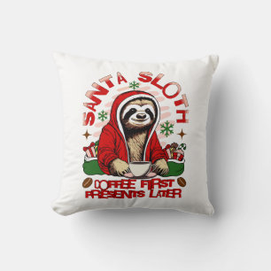 Coussin Paresseux de Noël buvant du café 