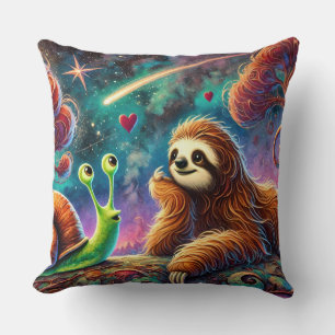 Coussin Paresseux et Escargot Fantaisistes Sous un Ciel Co