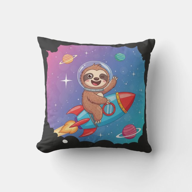 Coussin Paresseux spatial sur fusée – Vecteur de dessin an (Recto)