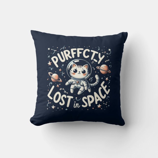 Coussin Parfaitement perdu dans l'espace : joli chat astro (Recto)