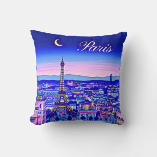 Coussin Paris au Crépuscule Sous un Croissant de Lune