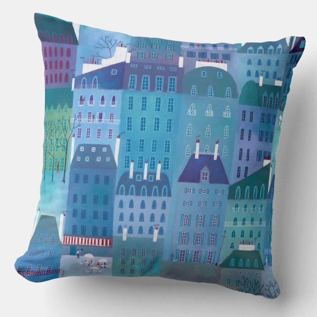 Coussin Paris au printemps Peinture de paysage urbain mode (Paris blue throw pillow)