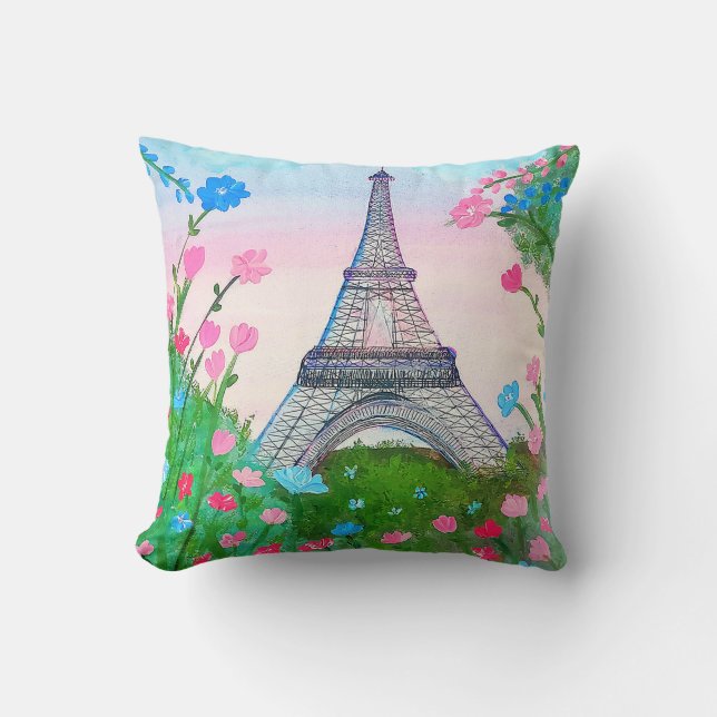 Coussin Paris azul y rosa (Recto)
