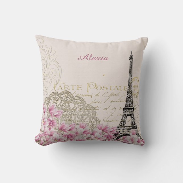 Coussin Paris en fleurs | votre nom (Recto)