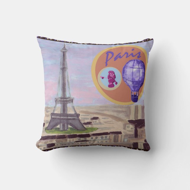 Coussin Paris France Tour Eiffel ballon et caniche Ameri (Recto)
