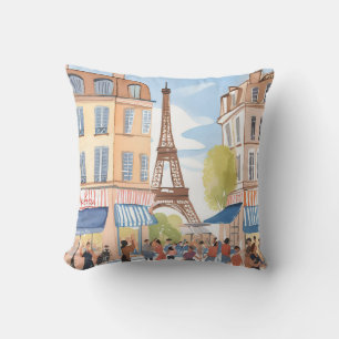 Coussin Paris France Tour Eiffel   Peinture à l'aquarelle